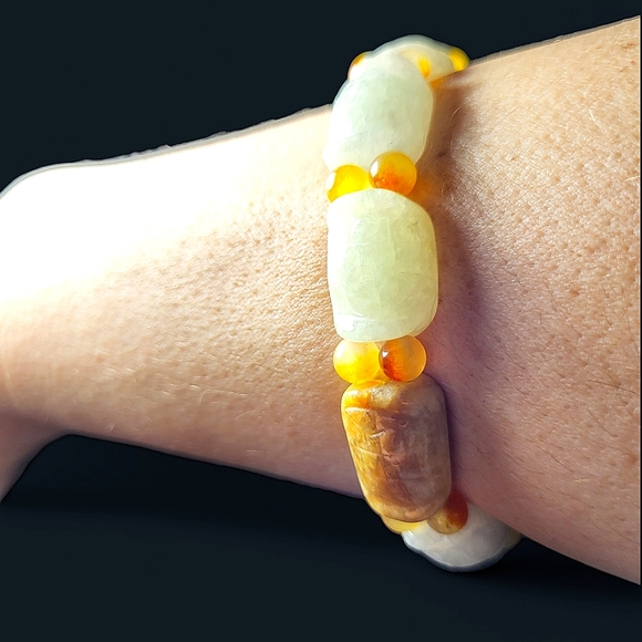 Vintage Jade carved stretching beads bracelet Lao Jie Trade size, size 8-9" - Picture 9 of 9
